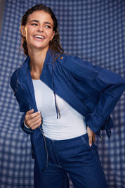 Back-Zip Denim Utility Jacket