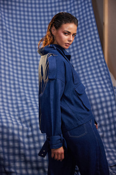Back-Zip Denim Utility Jacket