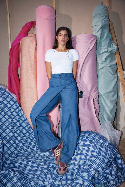 Cross-Panel Denim Trousers