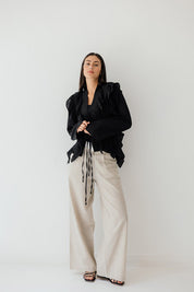 Breezy Ruffle Cardigan BLACK