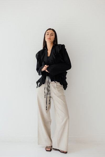 Breezy Ruffle Cardigan BLACK