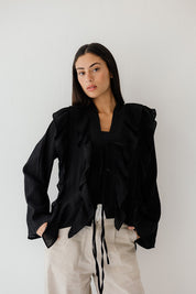 Breezy Ruffle Cardigan BLACK