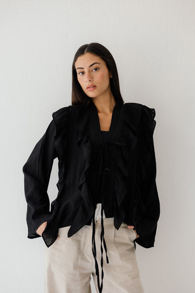 Breezy Ruffle Cardigan BLACK