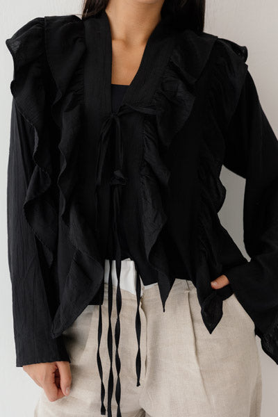 Breezy Ruffle Cardigan BLACK