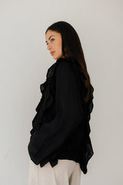 Breezy Ruffle Cardigan BLACK