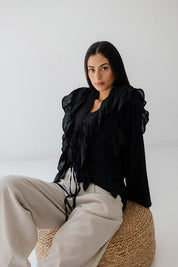 Breezy Ruffle Cardigan BLACK