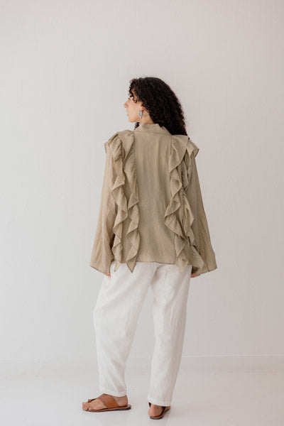 Breezy Ruffle Cardigan CAFE