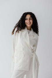 Coastal Breeze Crinkle Linen Blazer WHITE