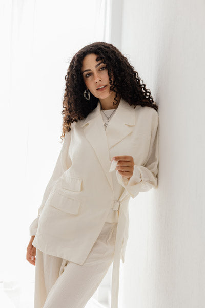 Coastal Breeze Crinkle Linen Blazer WHITE