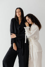 Coastal Breeze Crinkle Linen Blazer BLACK