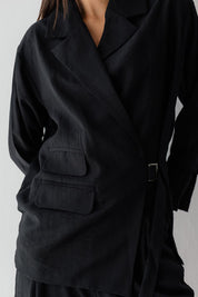 Coastal Breeze Crinkle Linen Blazer BLACK