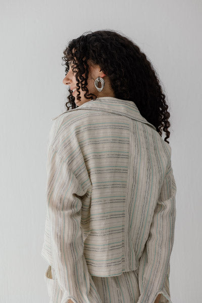 Boho Cropped Striped Jacket BEIGE&GREEN