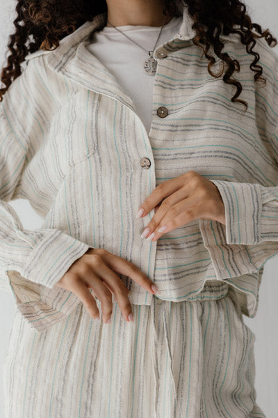 Boho Cropped Striped Jacket BEIGE&GREEN