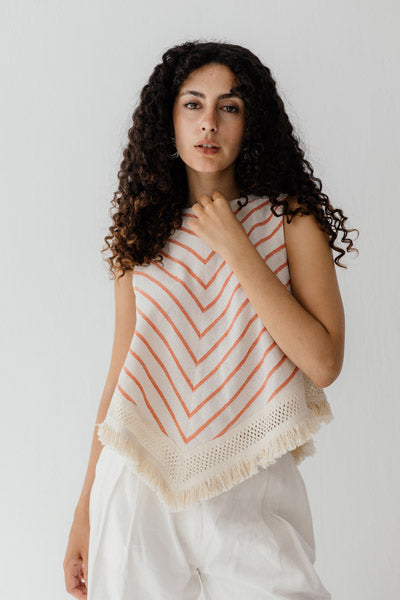 Solana Fringe Linen Top Orange