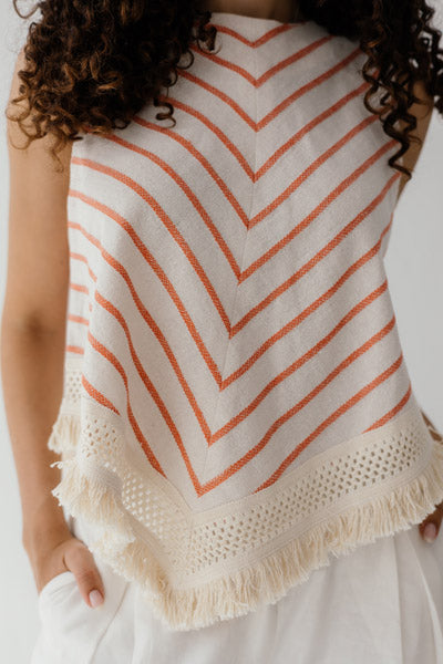 Solana Fringe Linen Top Orange
