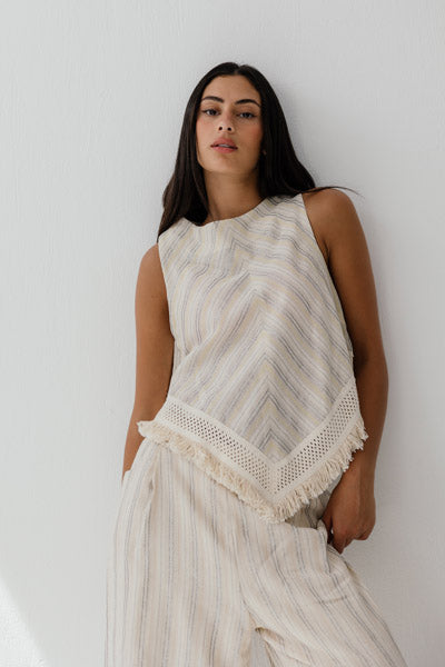 Solana Fringe Linen Top Yellow