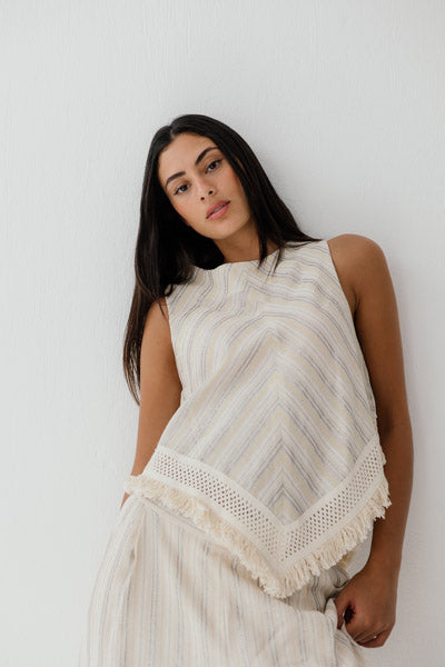 Solana Fringe Linen Top Yellow