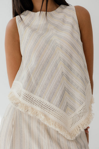 Solana Fringe Linen Top Yellow