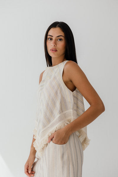 Solana Fringe Linen Top Yellow