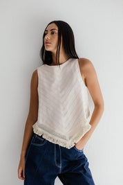 Solana Fringe Linen Top Pink