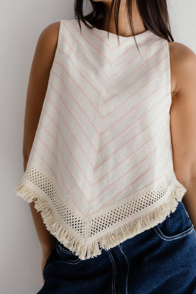 Solana Fringe Linen Top Pink