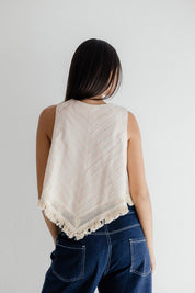 Solana Fringe Linen Top Pink