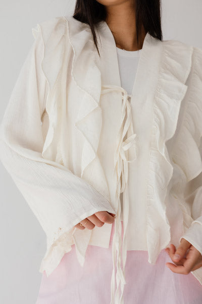 Breezy Ruffle Cardigan WHITE