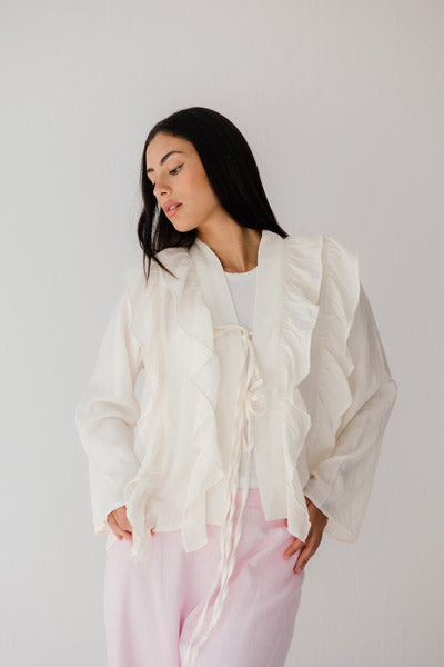 Breezy Ruffle Cardigan WHITE
