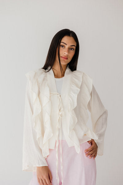 Breezy Ruffle Cardigan WHITE
