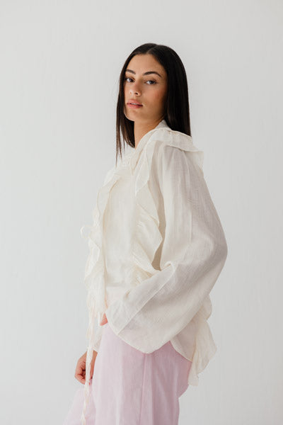 Breezy Ruffle Cardigan WHITE