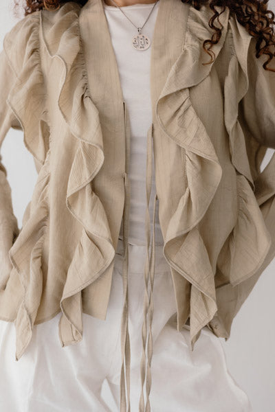 Breezy Ruffle Cardigan CAFE