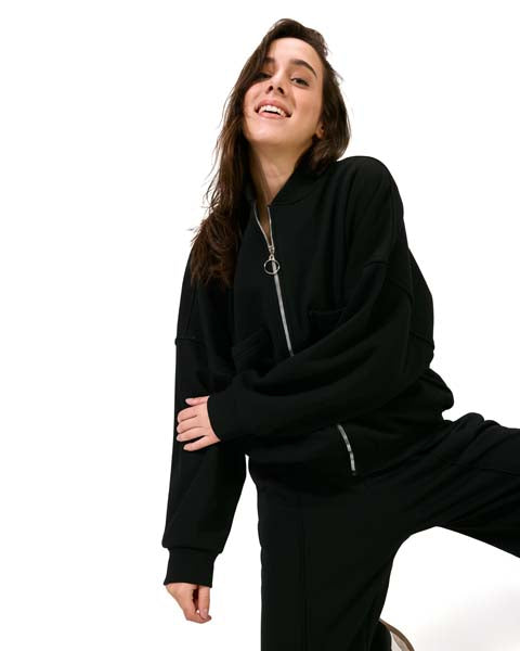 OVERSIZED ZIPPED SWEATSHIRT - Black