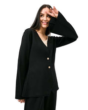 Knit Cardigan with Buttons - Black