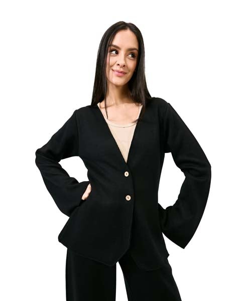 Knit Cardigan with Buttons - Black