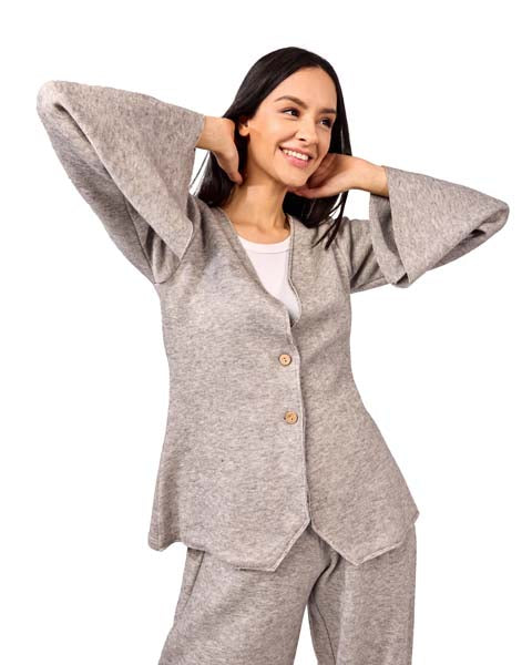 Knit Cardigan with Buttons - Gray