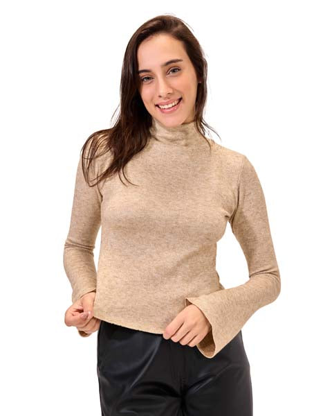 Soft High Collar Top - Beige
