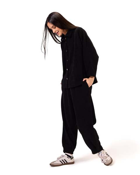 Ribbed velvet shirt - Black
