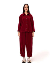 Ribbed velvet shirt - DARK RED