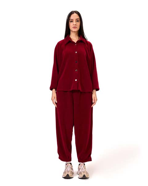 Ribbed velvet shirt - DARK RED