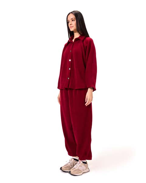 Ribbed velvet shirt - DARK RED