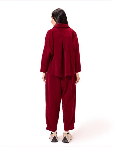 Ribbed velvet shirt - DARK RED