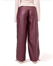 Leather joggers - Dark Red