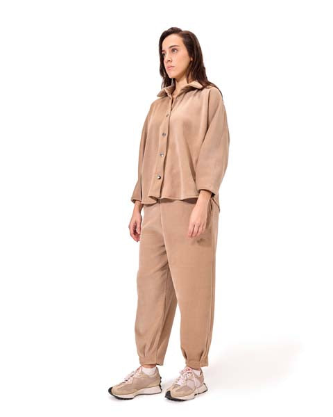 Ribbed velvet shirt - Café