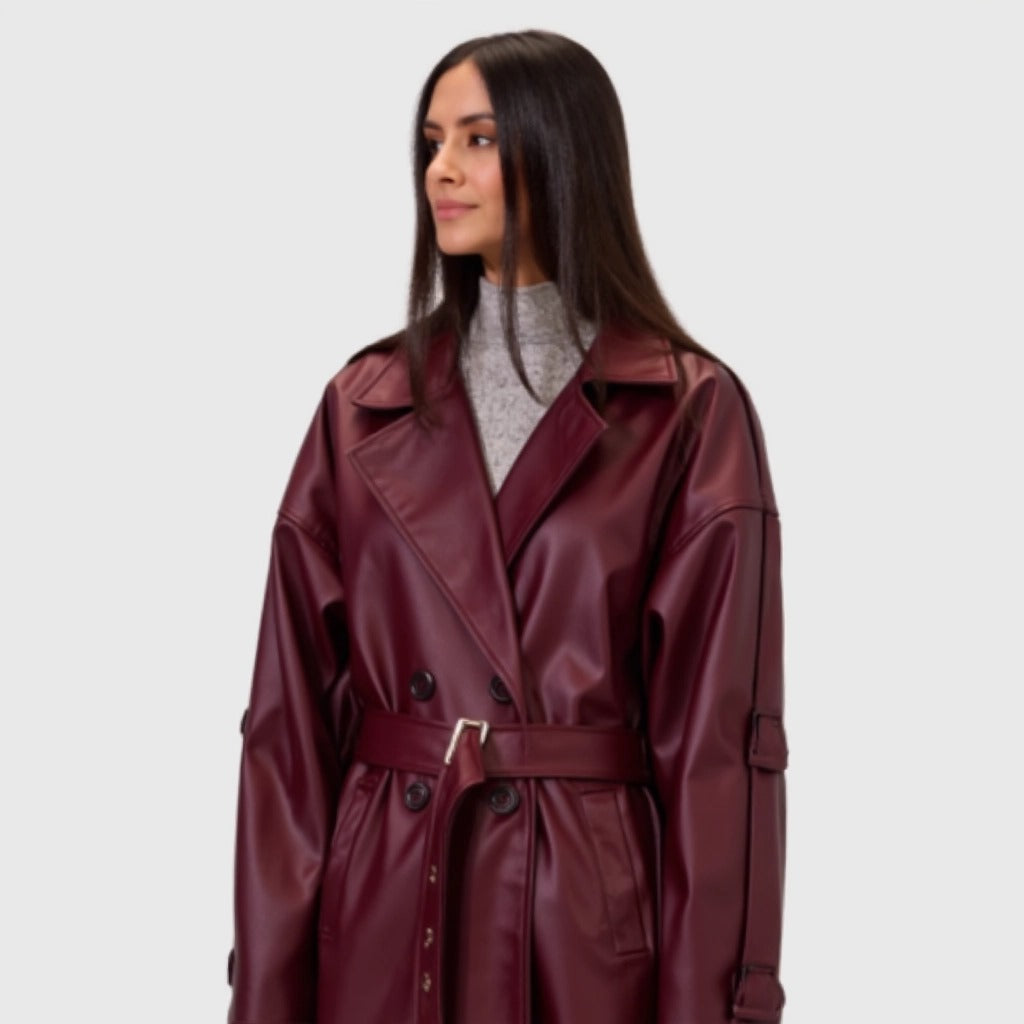 Leather Coat - DARK RED