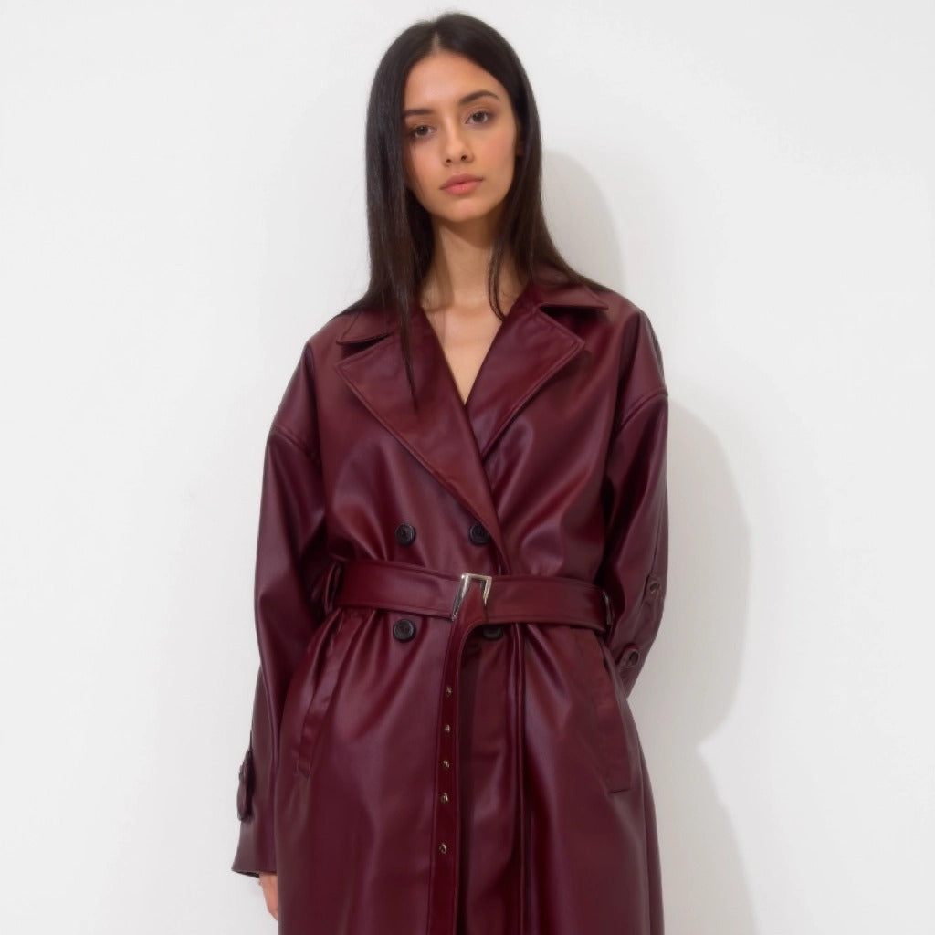 Leather Coat - DARK RED