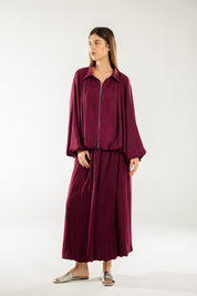 Satin Serenity Ensemble - Jacket Burgundy