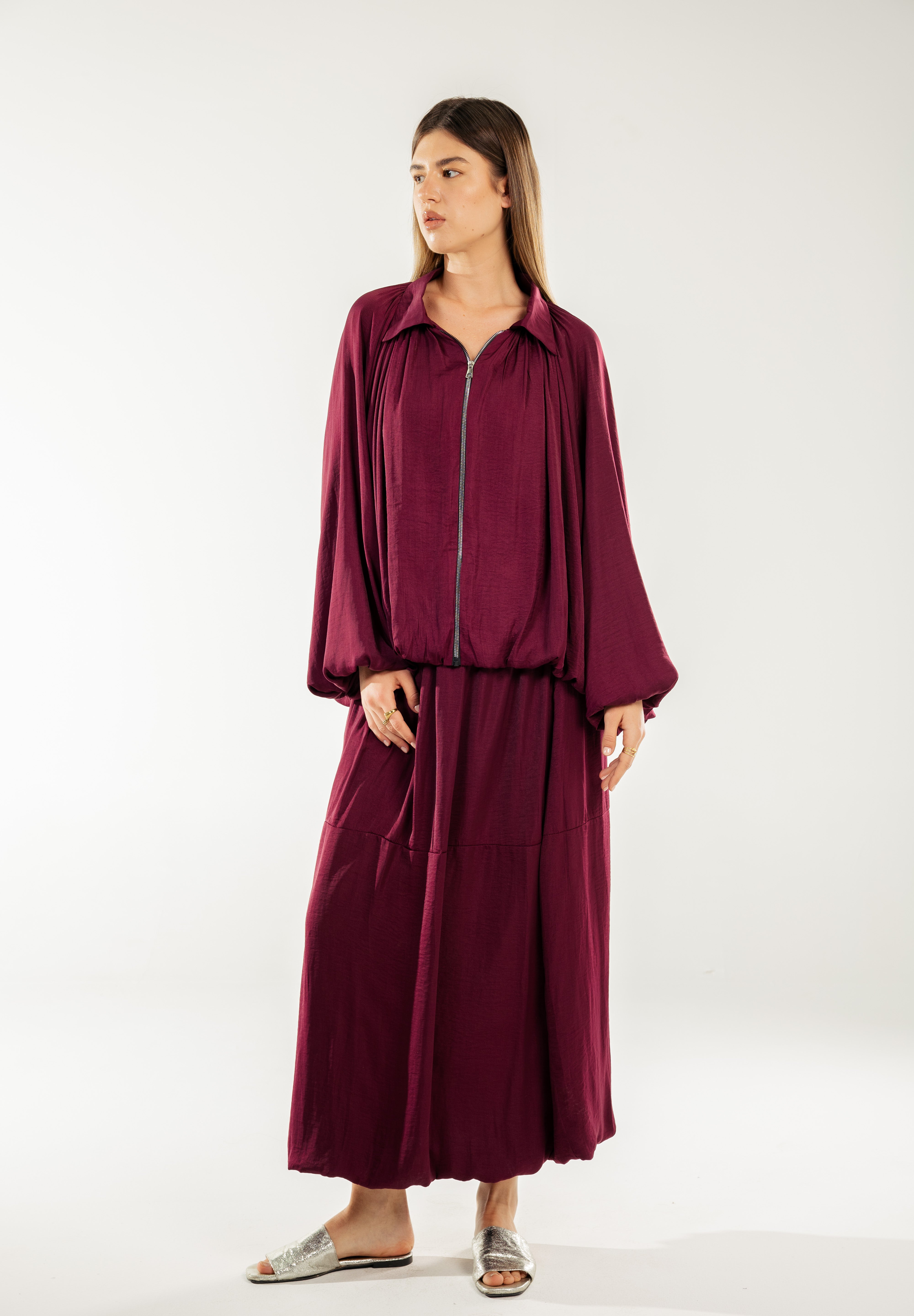 Satin Serenity Ensemble - Jacket Burgundy
