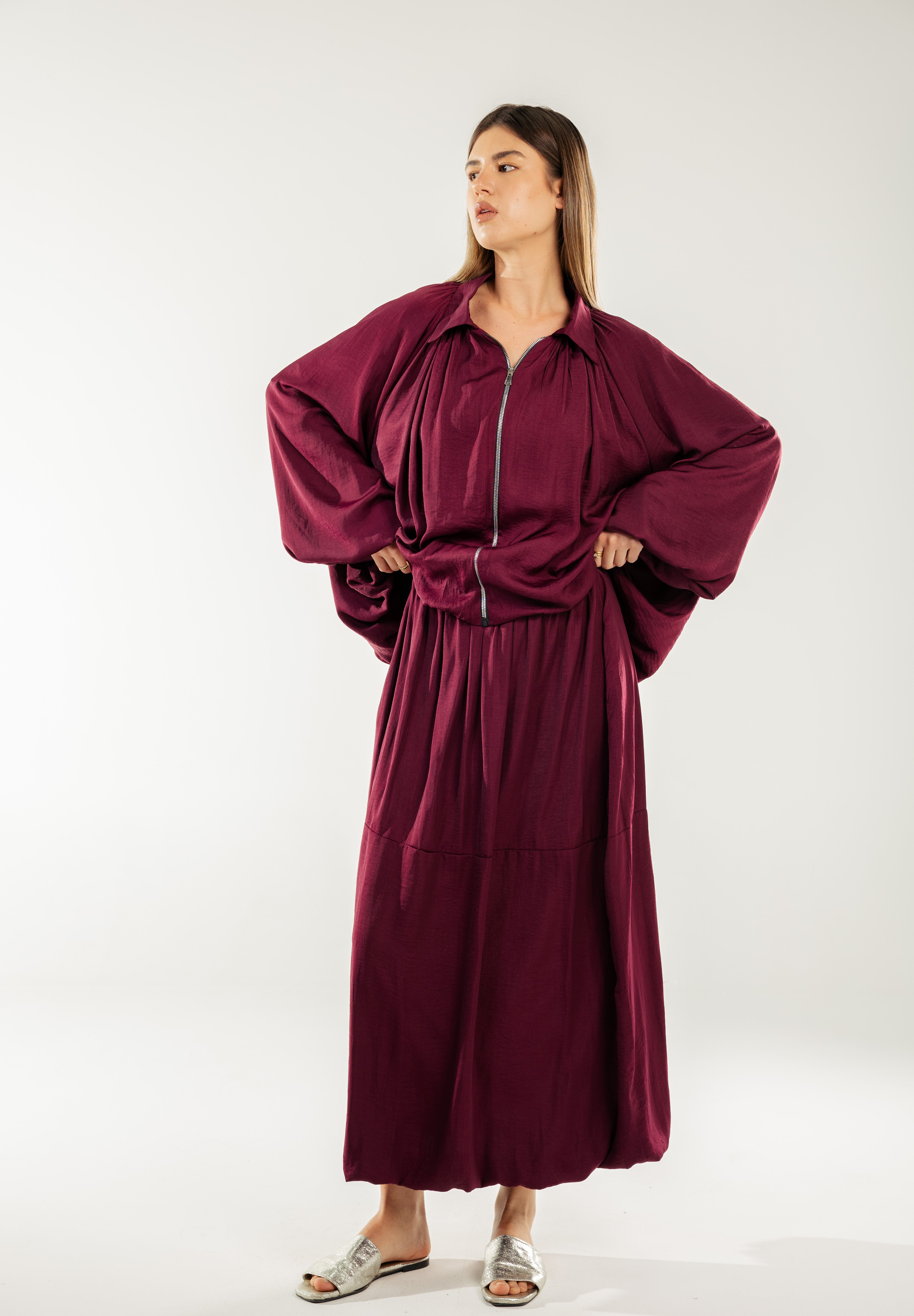 Satin Serenity Ensemble - Jacket Burgundy