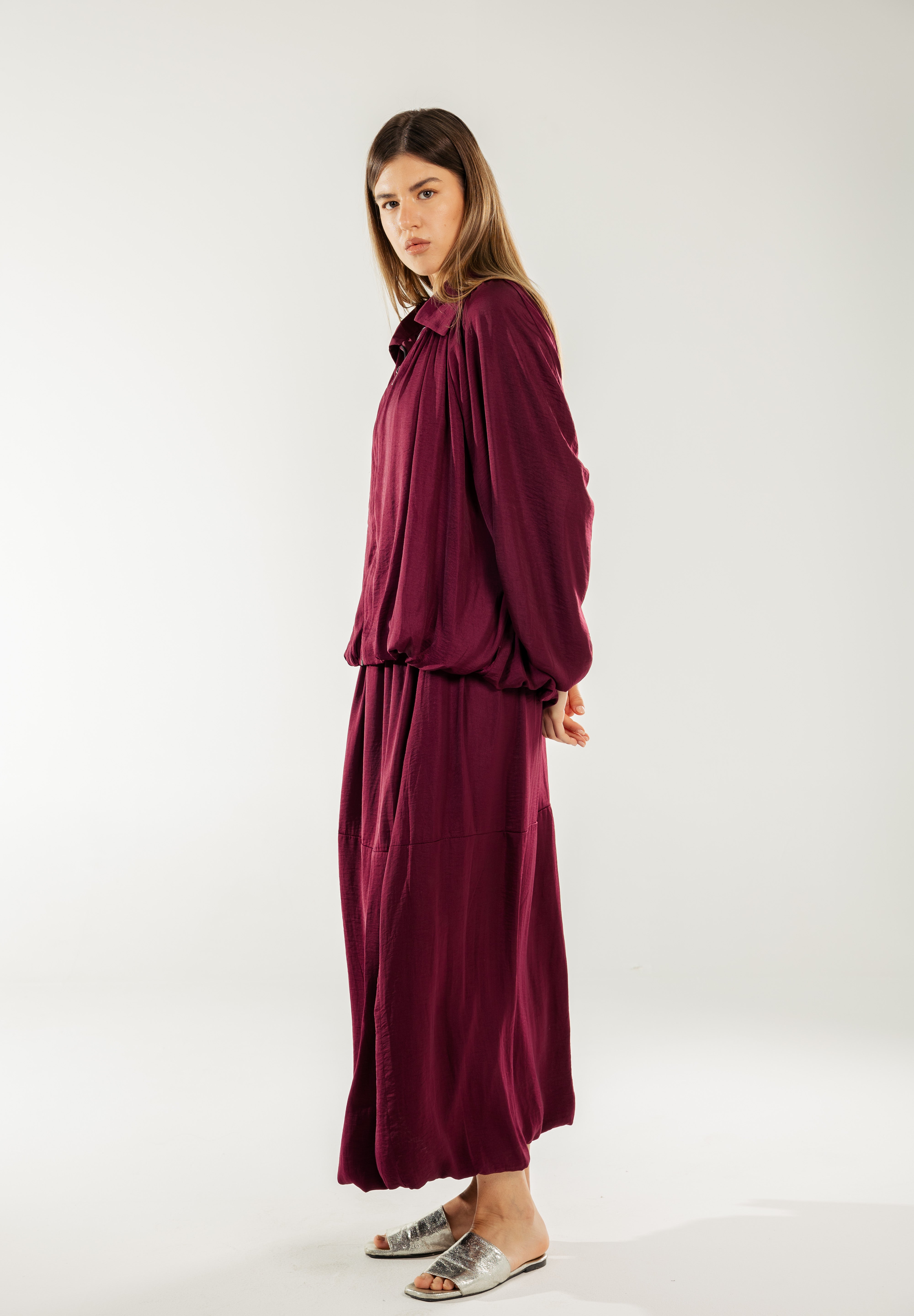Satin Serenity Ensemble - Jacket Burgundy