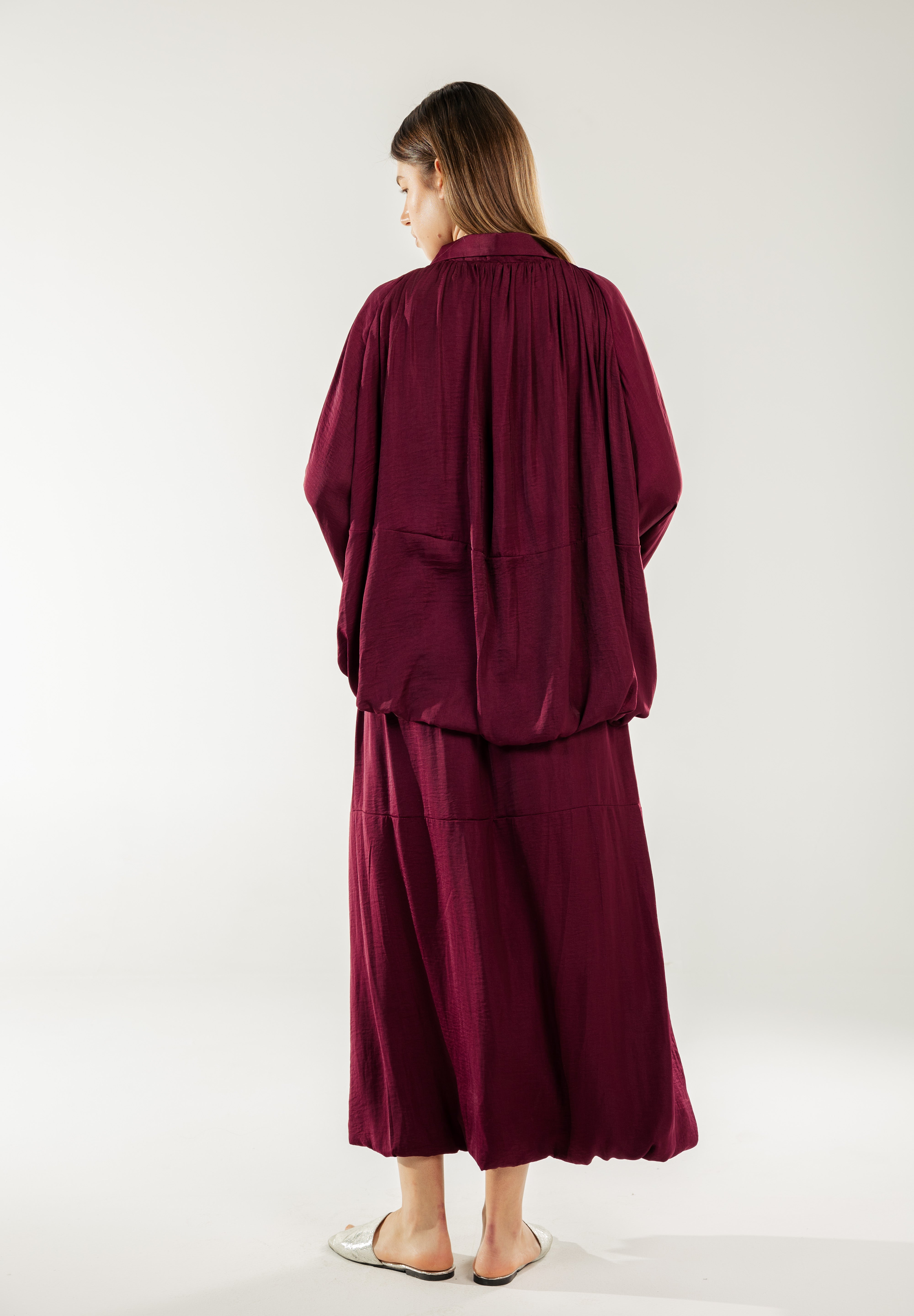 Satin Serenity Ensemble - Jacket Burgundy